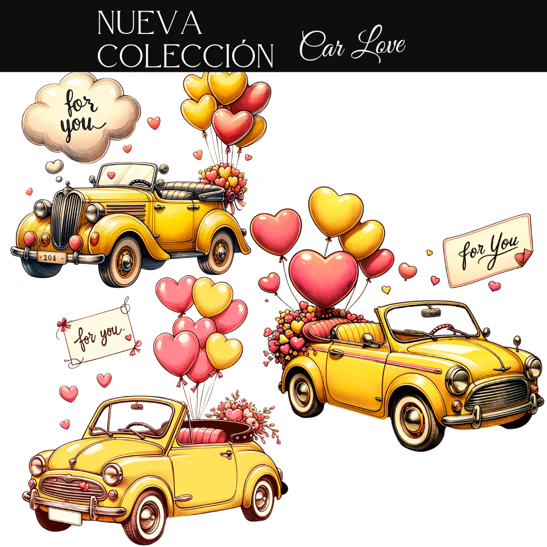 "Autos Clásicos de Lujo para San Valentín – Arte Digital PNG"